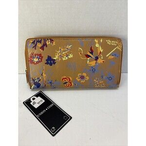Union Code Wallet RFID Beige With Flowers Light Zip Around NEW With Tags